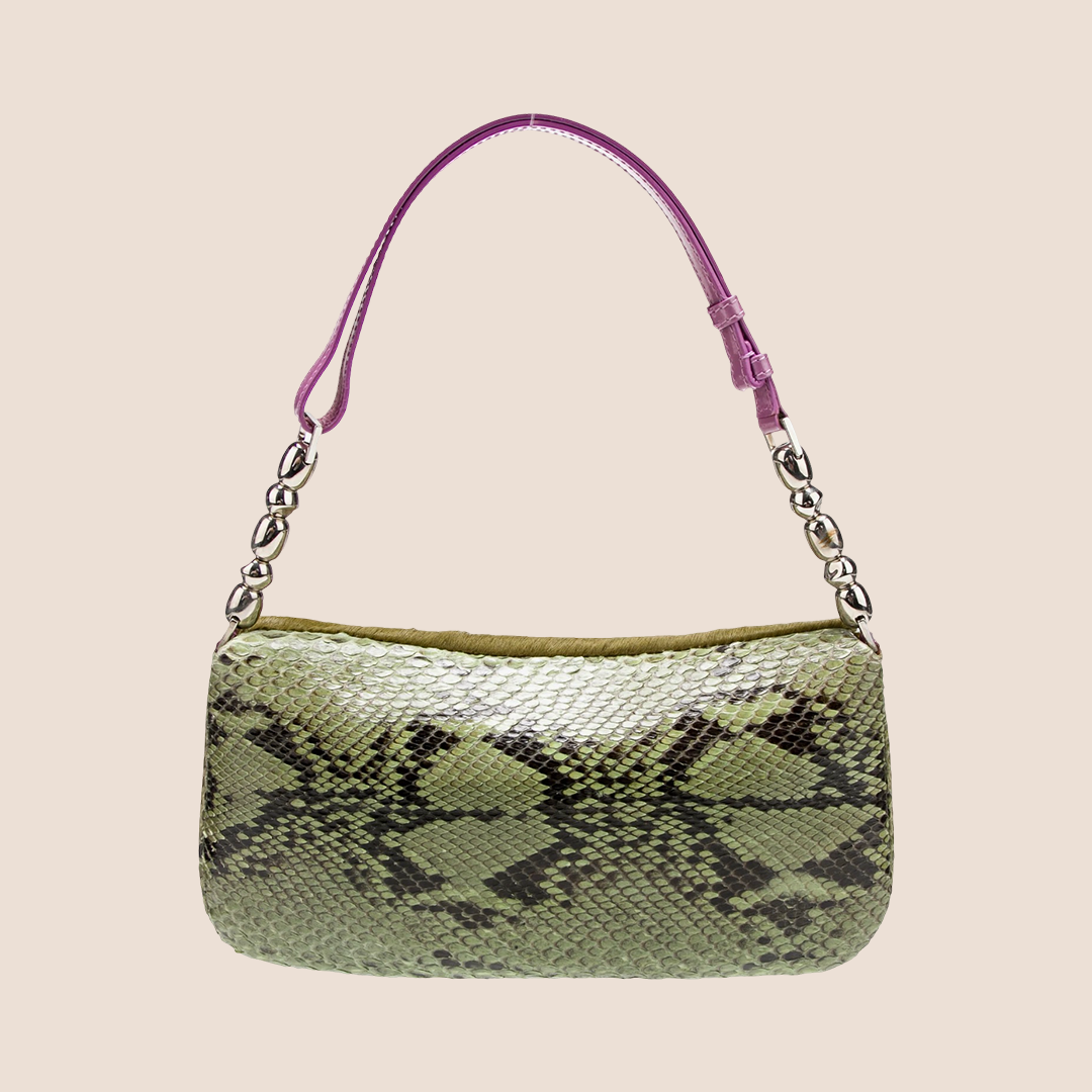 CHRISTIAN DIOR GREEN PYTHON PONY HAIR MALICE SHOULDER BAG