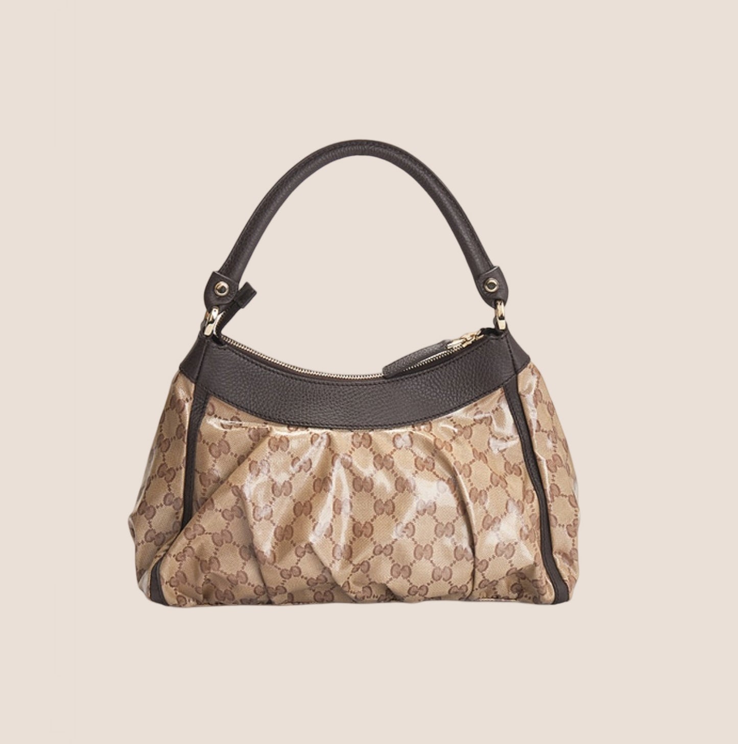 GUCCI BROWN PATENT GG MONOGRAM ABBEY SHOULDER BAG