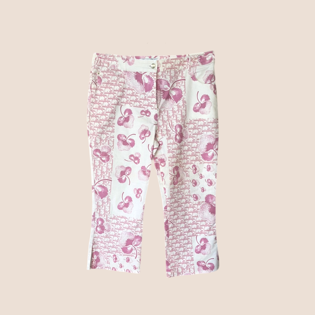 CHRISTIAN DIOR 2005 PINK CHERRY BLOSSOM PRINT CROPPED PANTS – RDB CHRISTIAN DIOR 2005 PINK CHERRY BLOSSOM PRINT CROPPED PANTS – RDB