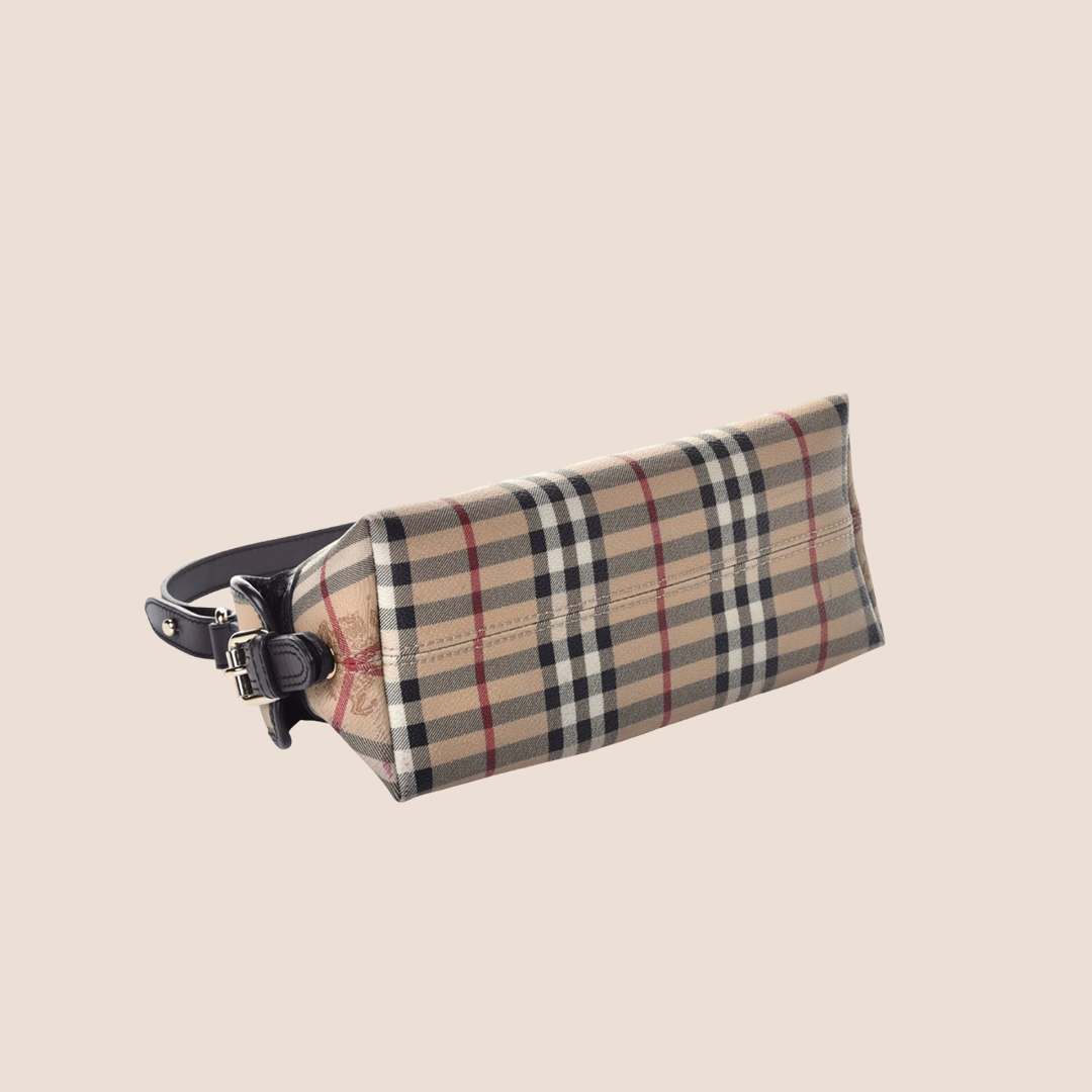 BURBERRY 2000s COATED CANVAS HAYMARKET MINI HOBO BAG