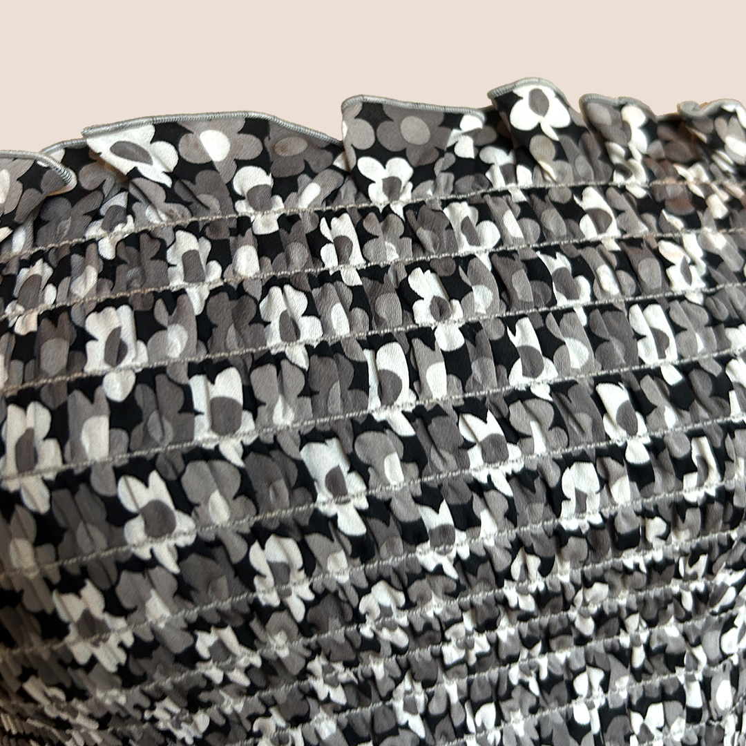 CÉLINE SPRING 2002 GREY FLORAL STITCH SILK TUBE TOP