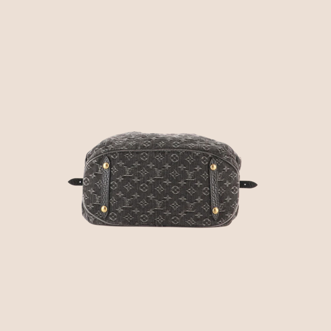 LOUIS VUITTON BLACK DENIM MONOGRAM MAHINA GM BAG