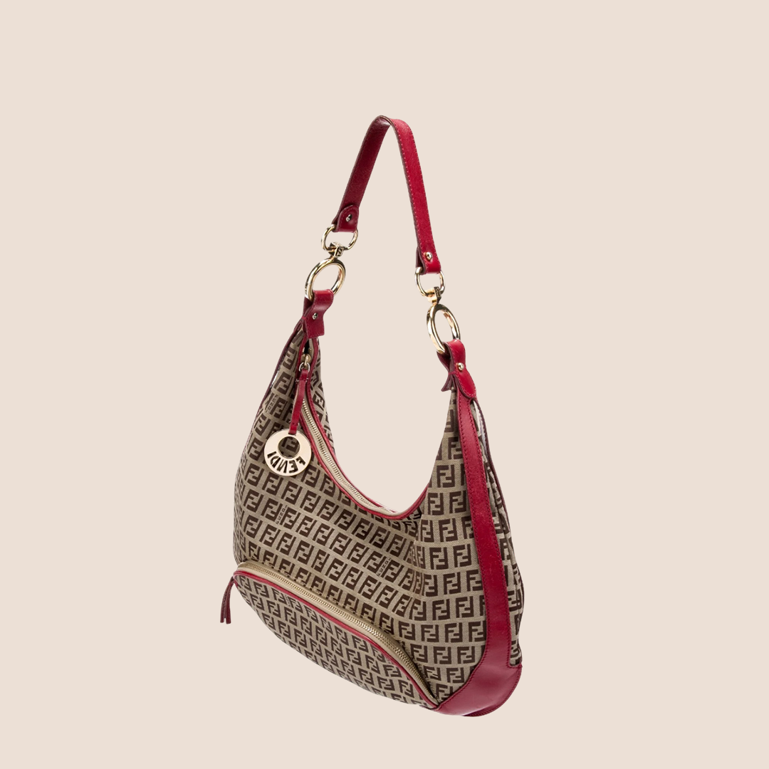 FENDI RED & BROWN ZUCCHINO CHEF HOBO BAG