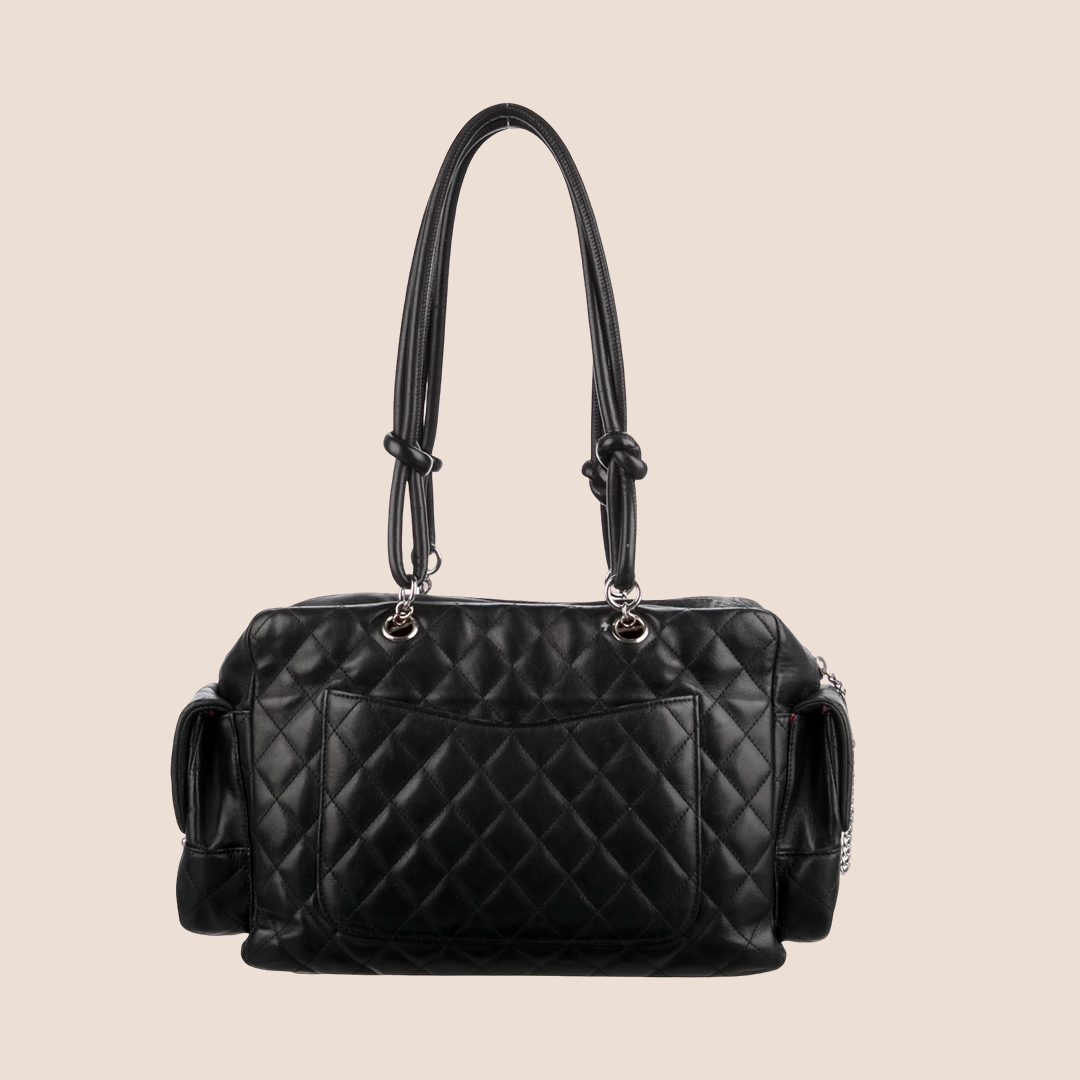CHANEL 2005 CAMBON BLACK & WHITE QUILTED LEATHER REPORTER BAG
