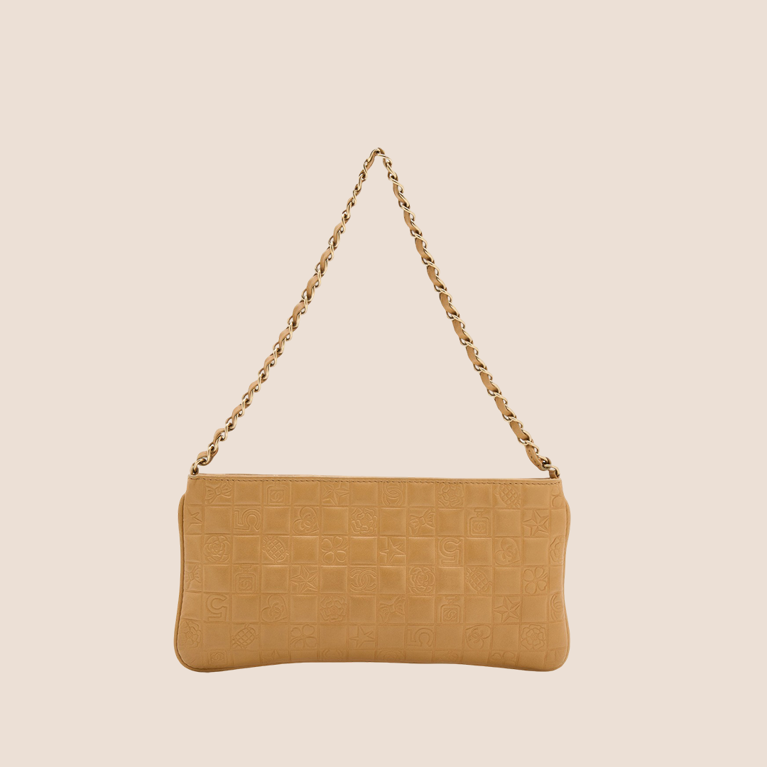 CHANEL 2003 BEIGE LEATHER PRECIOUS SYMBOL POCHETTE