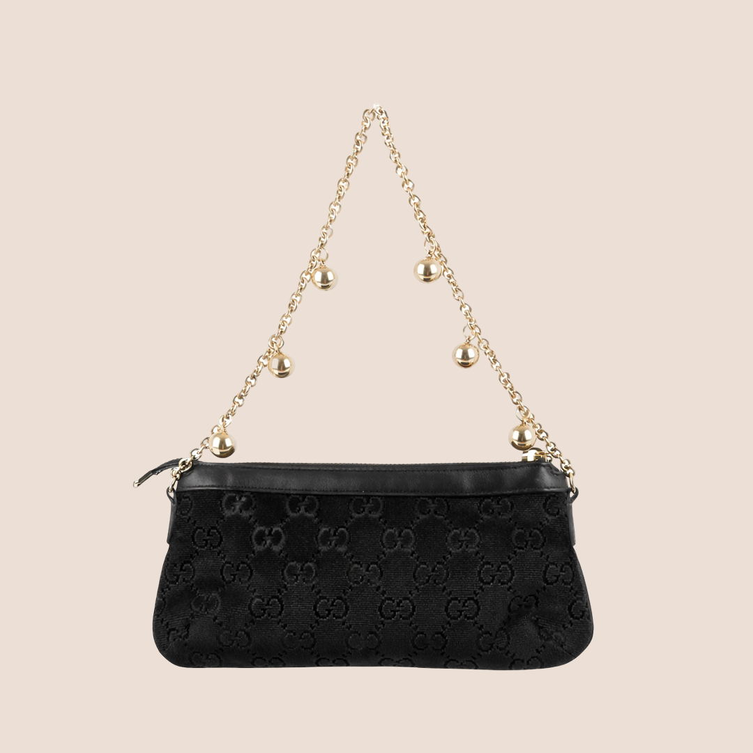 GUCCI 2000 GG BLACK VELVET CHARMS CHAIN POCHETTE BAG