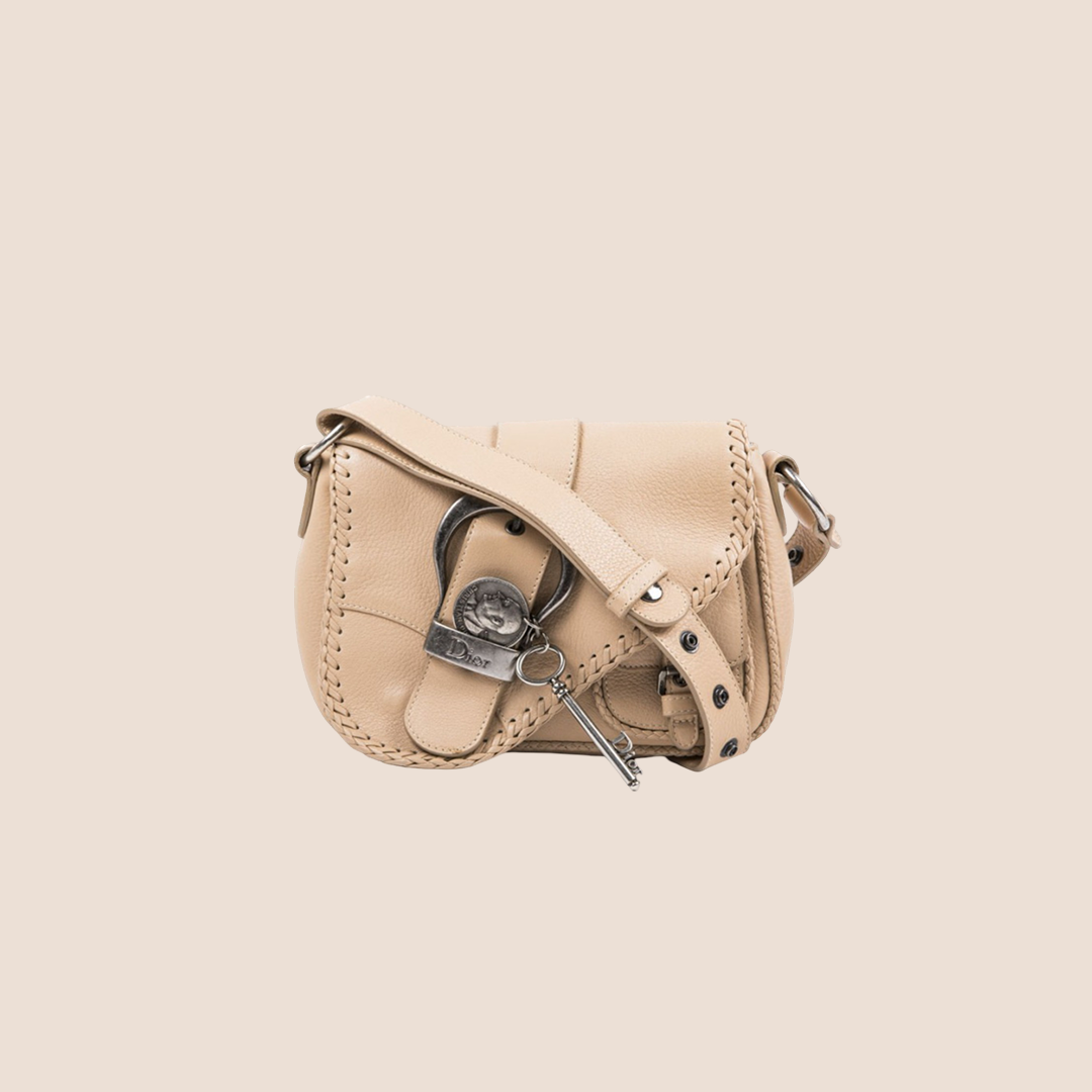CHRISTIAN DIOR BEIGE PEBBLED CALFSKIN MINI GAUCHO CROSSBODY BAG – RDB