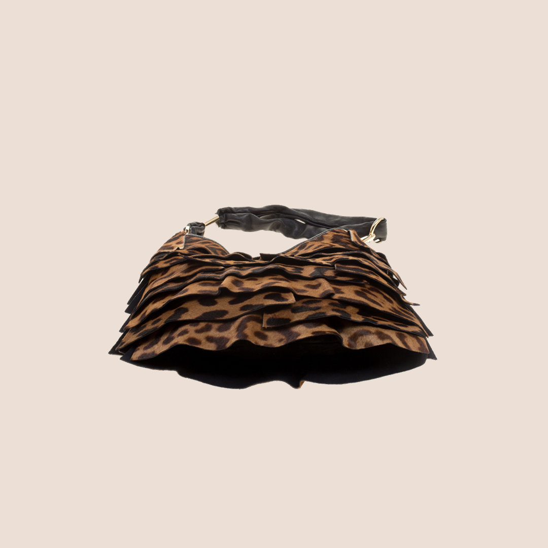 YVES SAINT LAURENT BROWN LEOPARD PONY HAIR SAINT TROPEZ HOBO BAG