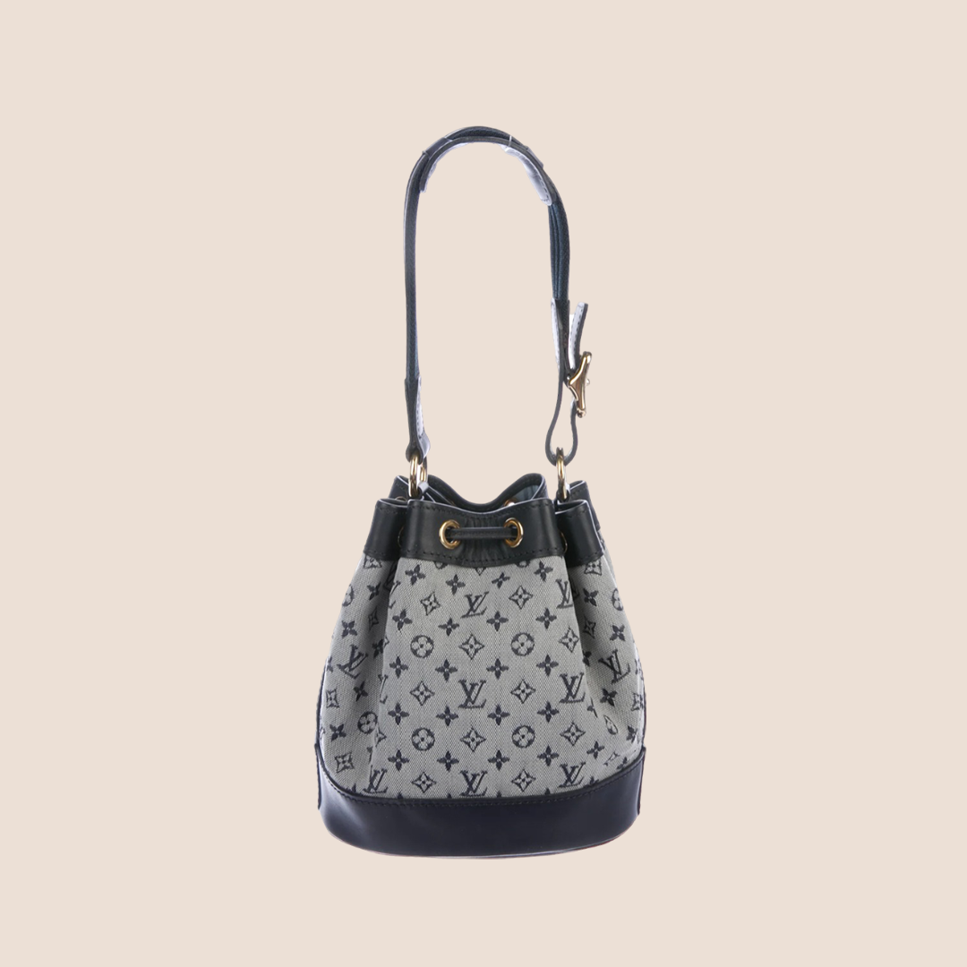 LOUIS VUITTON GREY & BLUE MINI LIN NOELIE BUCKET BAG