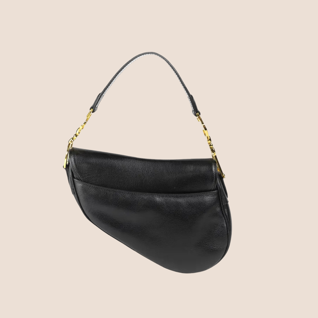 CHRISTIAN DIOR 2000 BLACK LEATHER SADDLE BAG