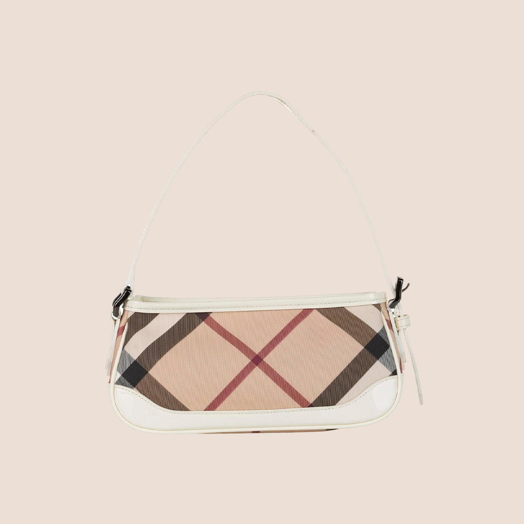 BURBERRY NOVA CHECK WHITE PATENT LEATHER SHOULDER BAG