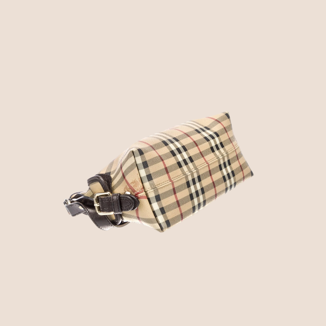 BURBERRY 90s COATED CANVAS HAYMARKET MINI HOBO BAG