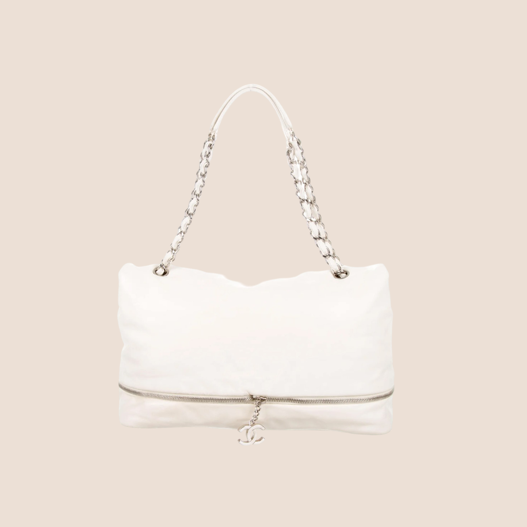 CHANEL WHITE PARIS LONDON EXPANDABLE SHOULDER BAG