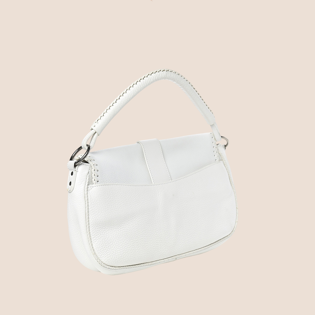 CHRISTIAN DIOR WHITE CALFSKIN BRAIDED GAUCHO DOUBLE SADDLE BAG