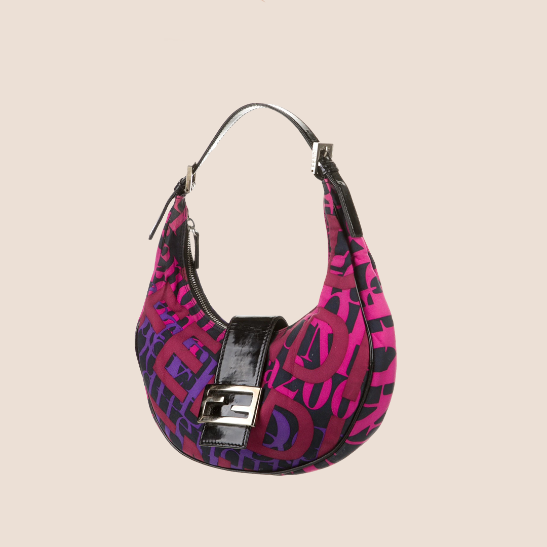 FENDI MULTICOLOR PRINT HALF MOON HOBO BAG