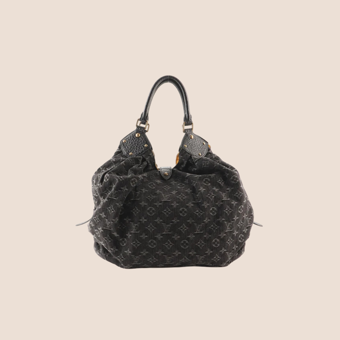 LOUIS VUITTON BLACK DENIM MONOGRAM MAHINA GM BAG