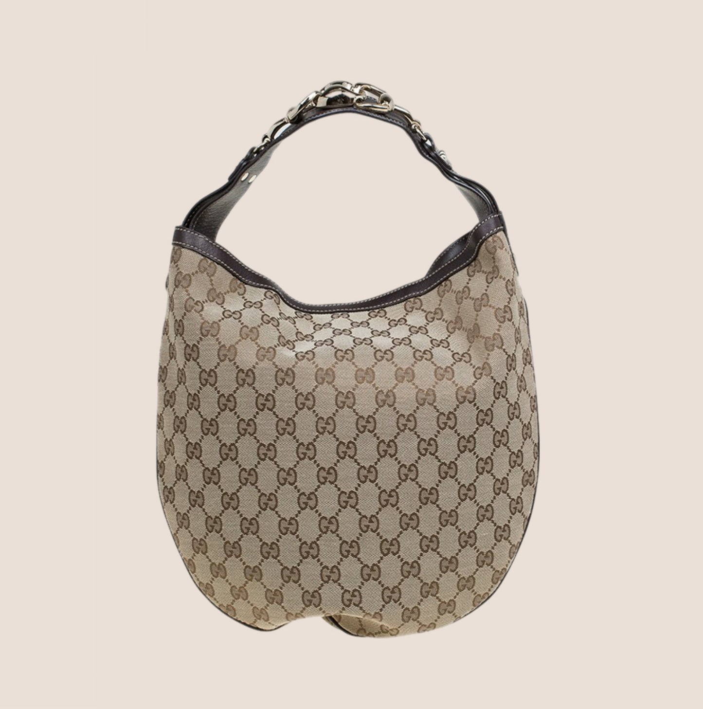 GUCCI BEIGE GG CANVAS WAVE HOBO BAG