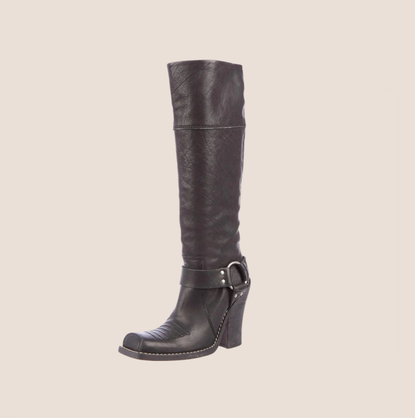 CHRISTIAN DIOR 2000 BLACK LEATHER HARNESS BOOTS