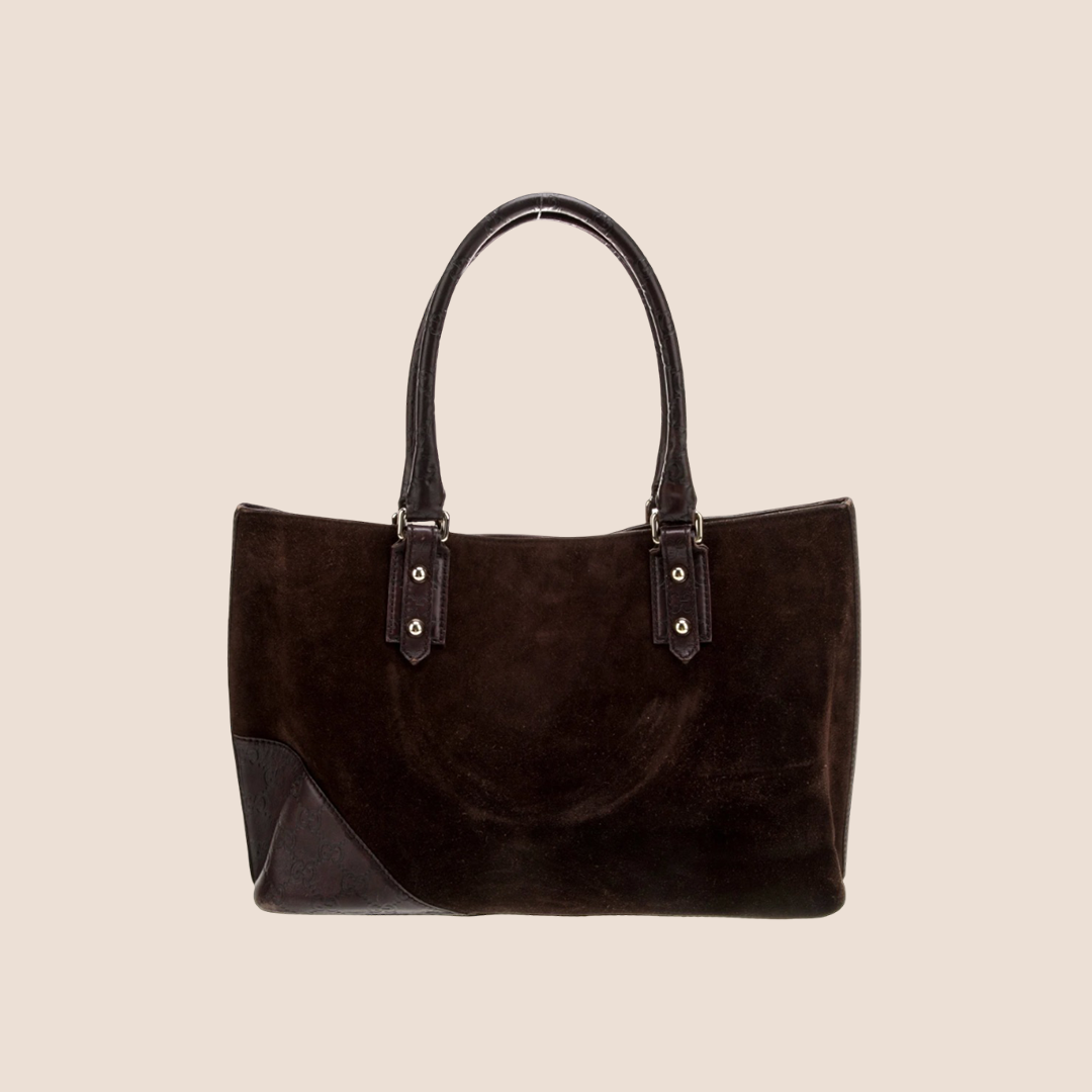 GUCCI BROWN SUEDE & MONOGRAM LEATHER HORSEBIT HASLER BAG