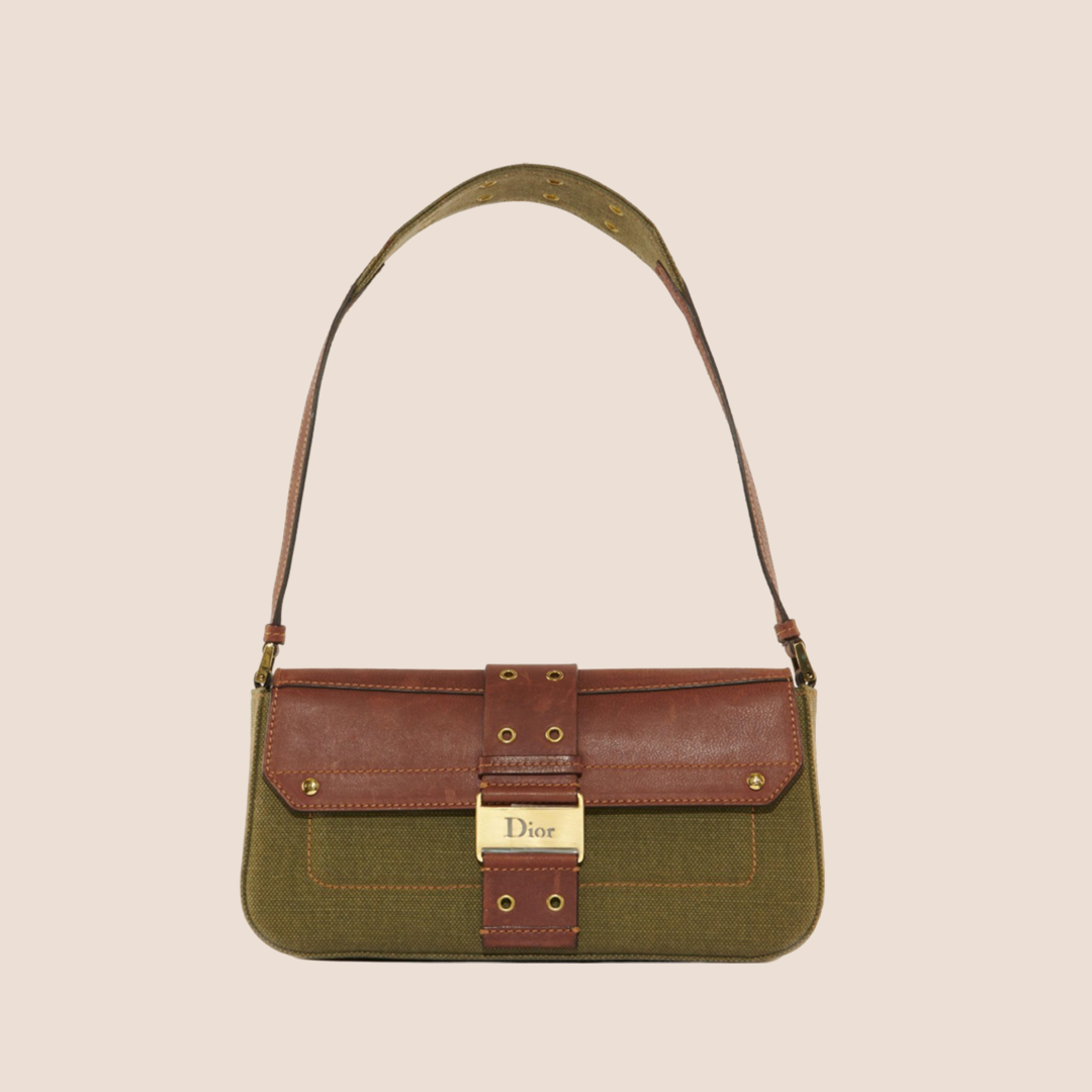 CHRISTIAN DIOR 2003 KHAKI BROWN LEATHER STREET CHIC SHOULDER BAG – RDB
