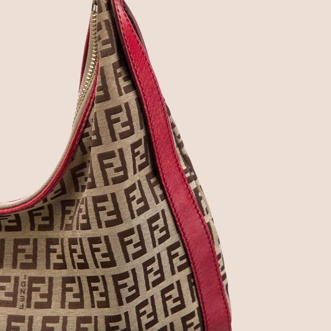 FENDI RED & BROWN ZUCCHINO CHEF HOBO BAG