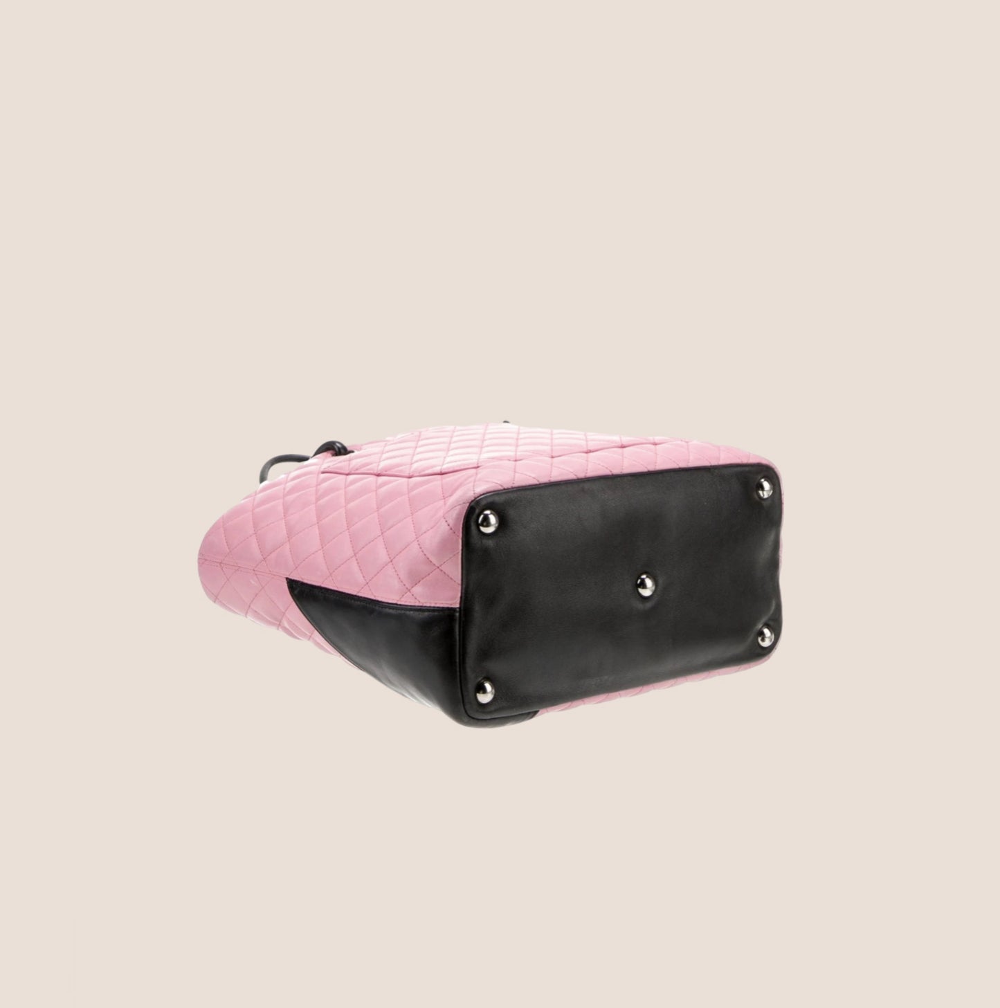 CHANEL 2005  PINK & BLACK QUILTED LEATHER CC CAMBON TOTE BAG