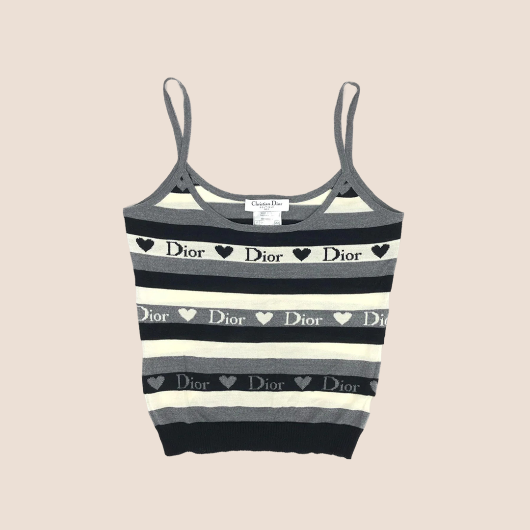 CHRISTIAN DIOR 2005 STRIPED HEART LOGO KNIT CAMI TOP – RDB