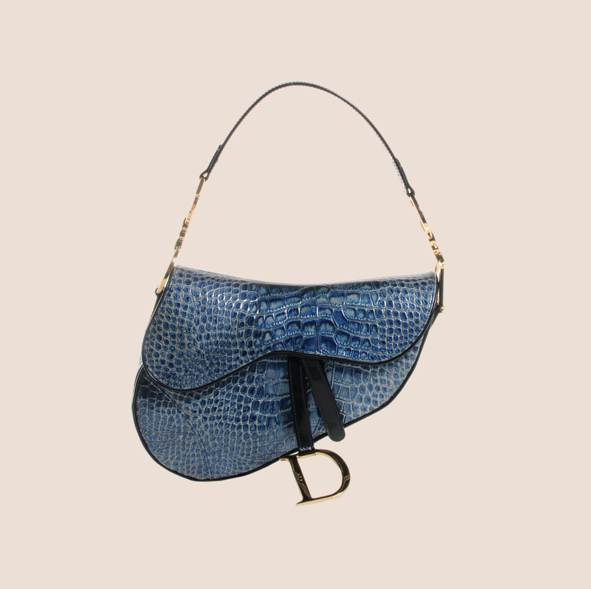 CHRISTIAN DIOR BLUE CALFSKIN CROCODILE EMBOSSED SADDLE BAG – RDB