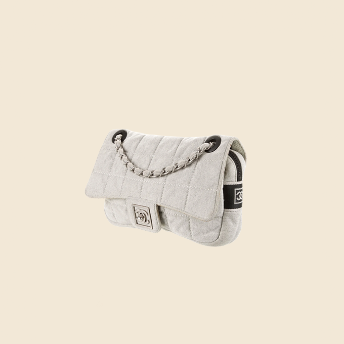 CHANEL SPORT JERSEY GREY QUILTED FLAP BAG