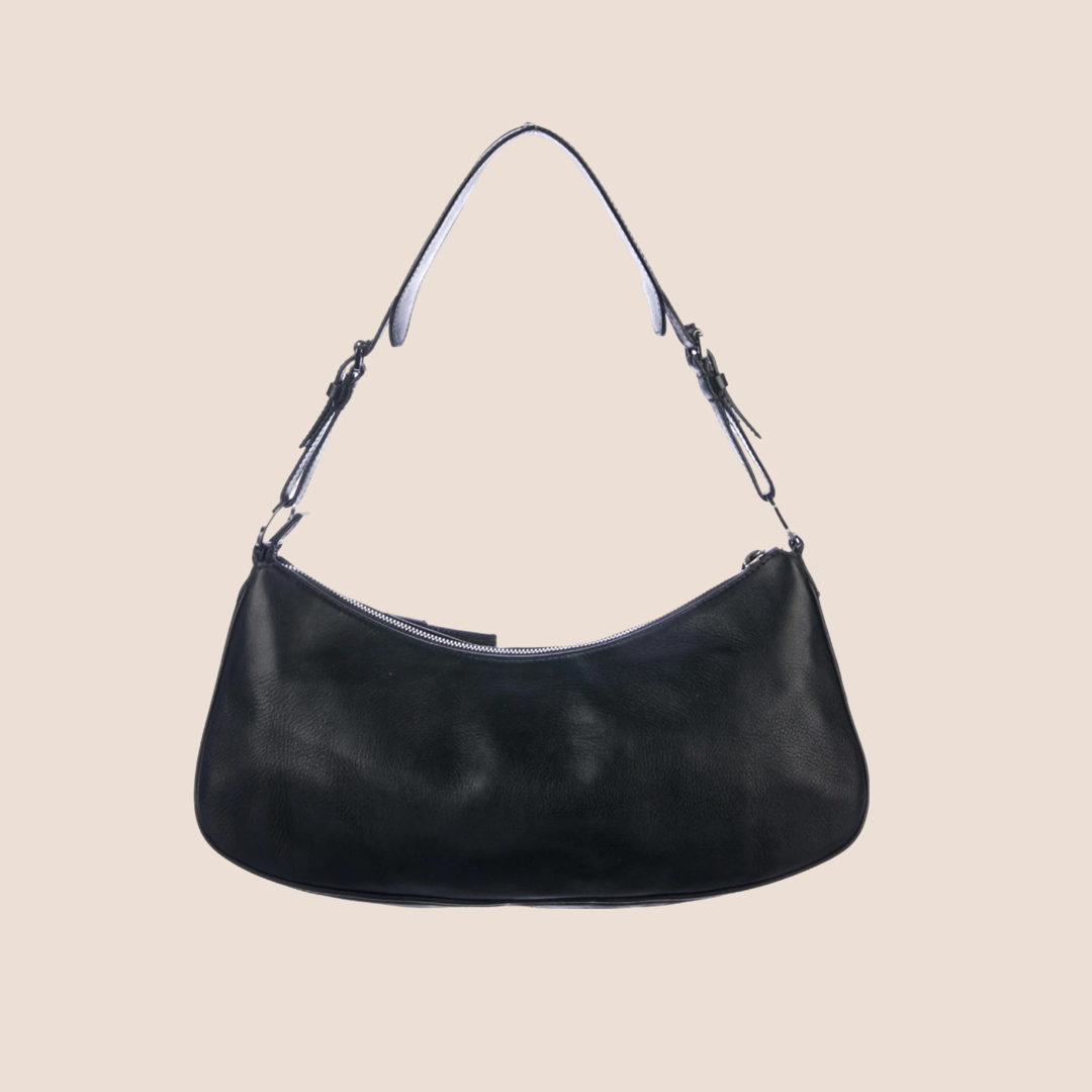 CHRISTIAN DIOR BLACK LEATHER CROISSANT SHOULDER BAG