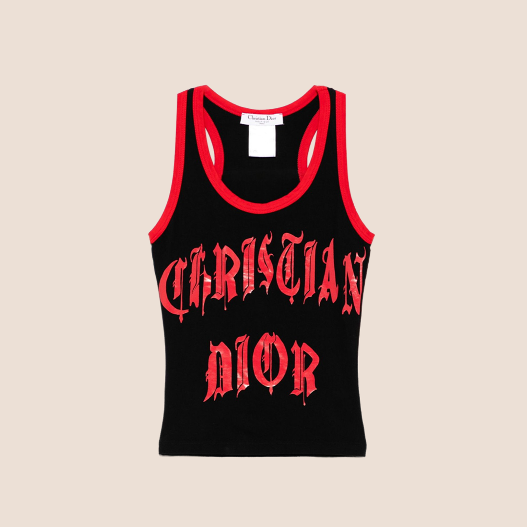 CHRISTIAN DIOR 2002 BLACK RED GOTHIC LOGO TOP