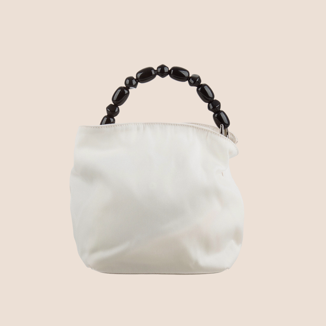 CHRISTIAN DIOR WHITE NYLON BEADED HANDLE MALICE TOTE BAG