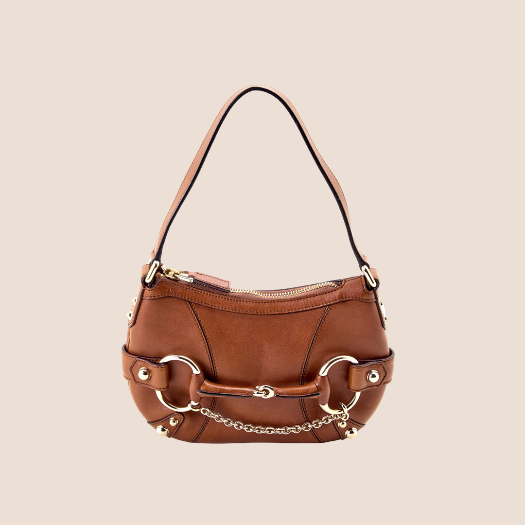 GUCCI BROWN LEATHER MINI HORSEBIT PURSE