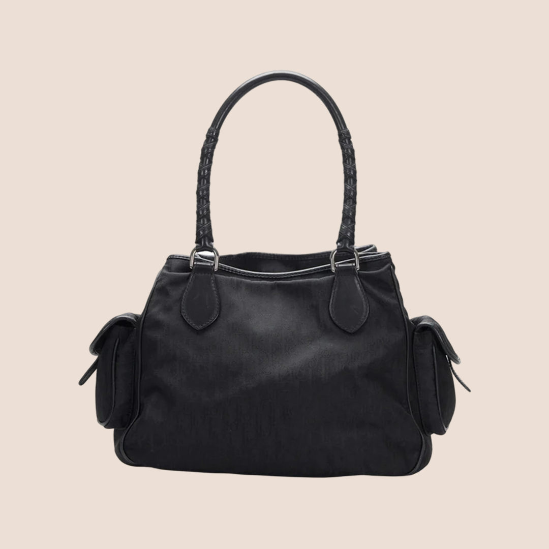 CHRISTIAN DIOR BLACK DIORISSIMO CANVAS MULTIPOCKET CHARM BAG