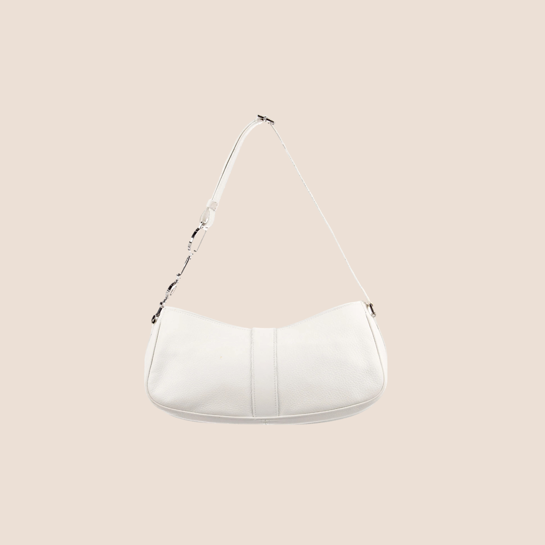 CHRISTIAN DIOR WHITE LEATHER D RING SHOULDER BAG