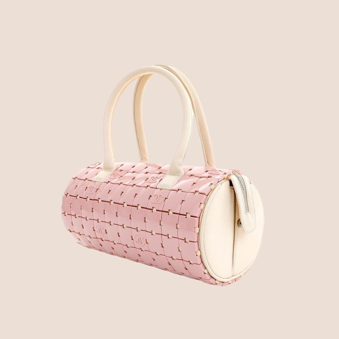 CHANEL PINK & BEIGE ACRYLIC LUCITE PUZZLE BARREL BAG