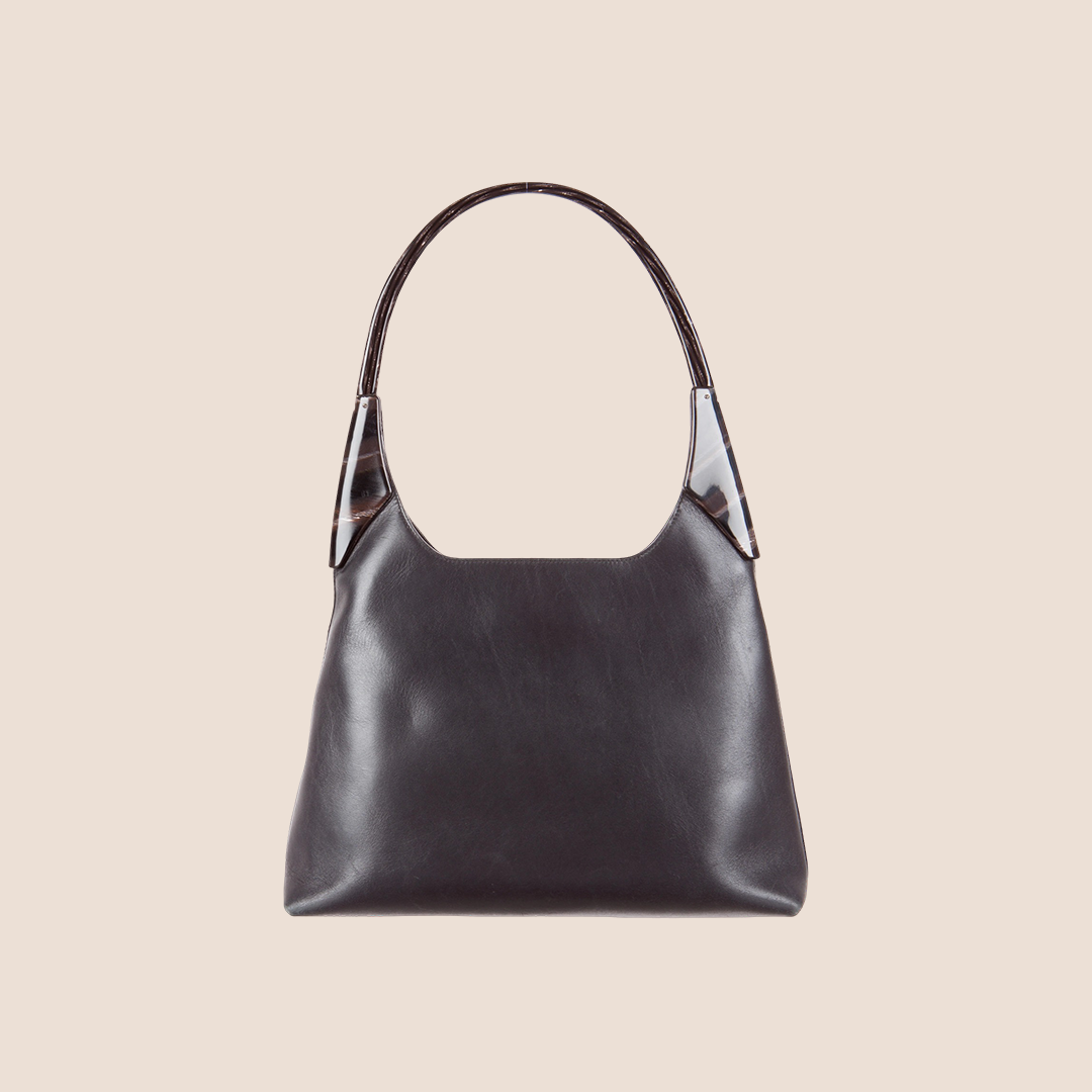 PRADA 2000 BROWN LEATHER RESIN HANDLE BAG