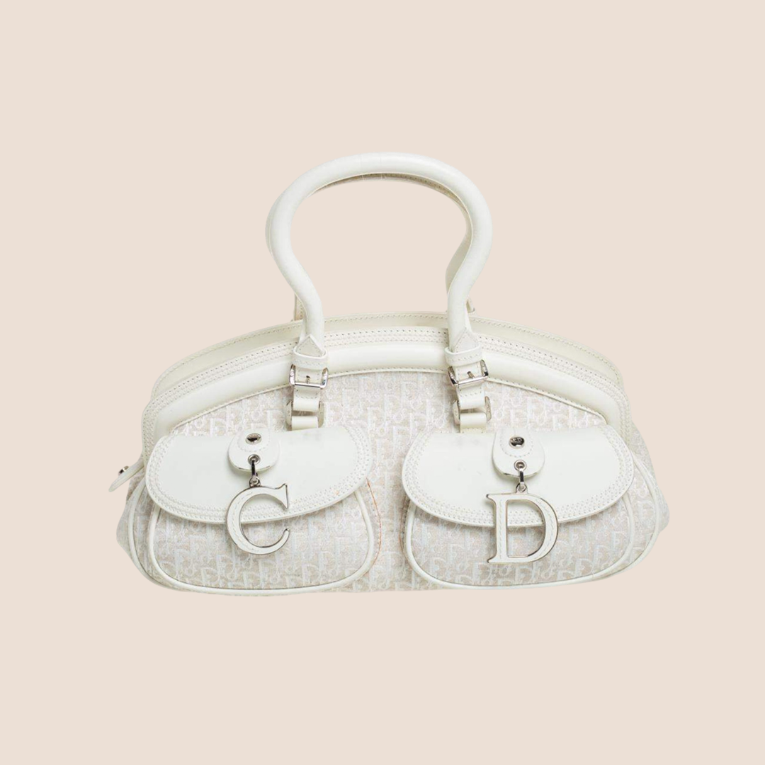 ☆ヴィンテージ☆DiorSaddleBag ホワイト CHRISTIAN DIOR 2005 WHITE OBLIQUE CANVAS & LEATHER DETECTIVE BAG – RDB
