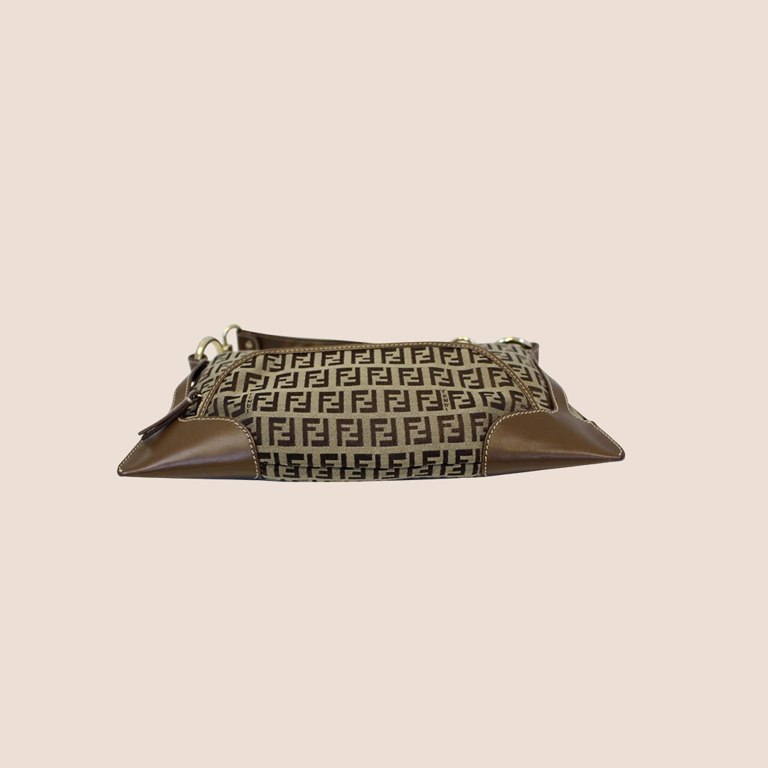FENDI 2000 BROWN ZUCCHINO CANVAS CHEF SHOULDER BAG