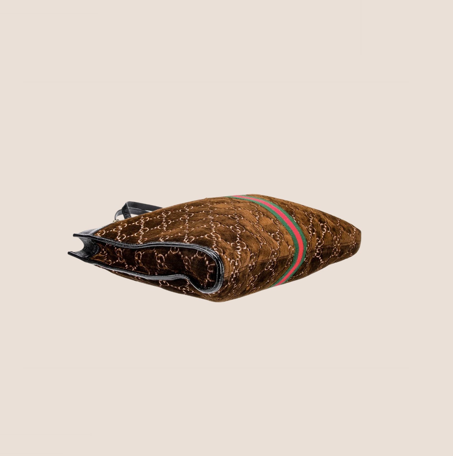 GUCCI BROWN VELVET WEB RAJAH TOTE BAG