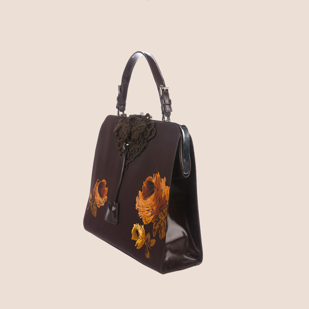 PRADA CHOCOLATE FLORAL TESSUTO FRAME BAG