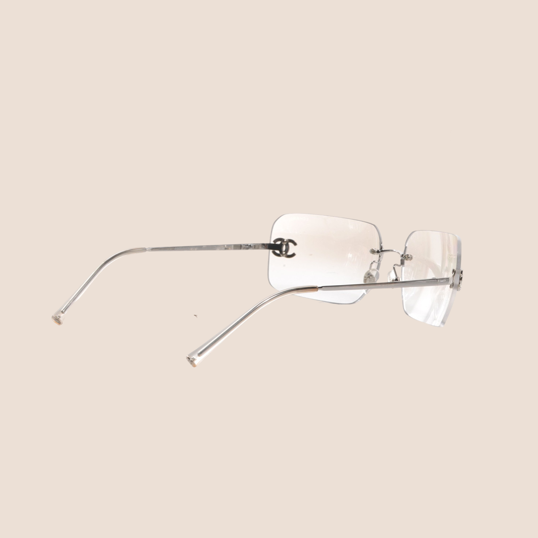 CHANEL CC CRYSTAL LOGO RIMLESS CLEAR SUNGLASSES