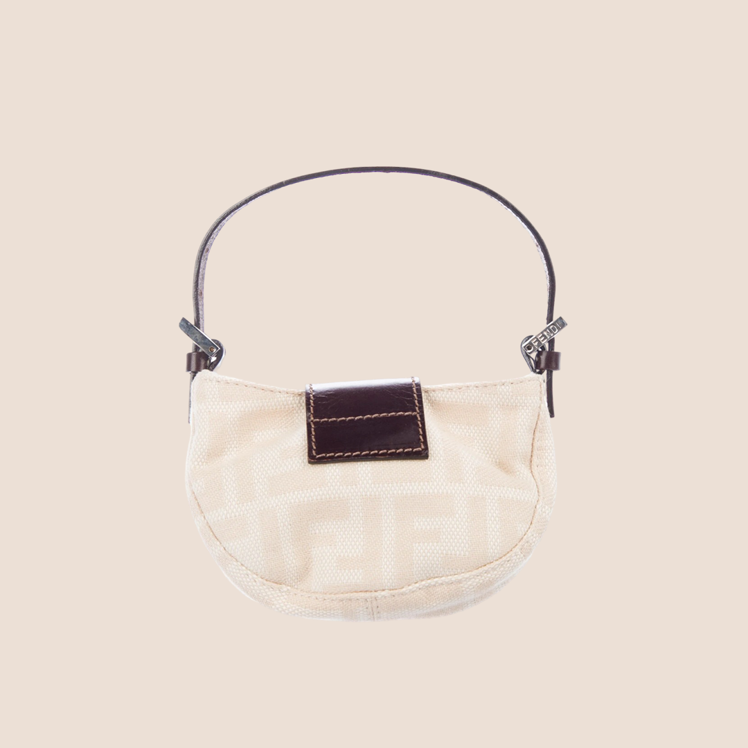 FENDI CREAM ZUCCA MINI CROSSANT BAG