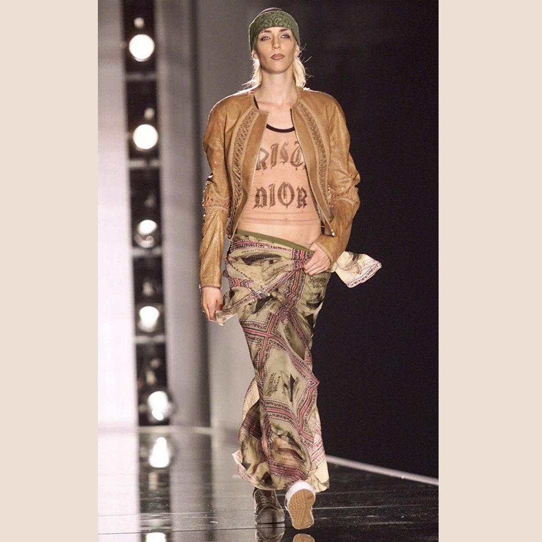 CHRISTIAN DIOR 2002 RUNWAY GOTHIC LOGO MESH TOP