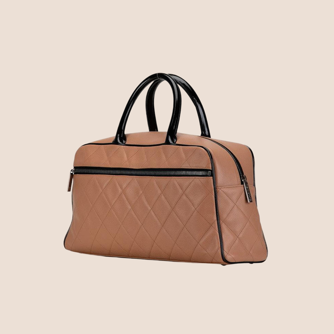 CHANEL BEIGE QUILTED CAVIAR BOWLER BAG