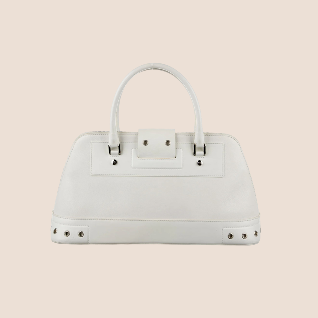 CHRISTIAN DIOR 2002 WHITE LEATHER STREET CHIC TOP HANDLE BAG