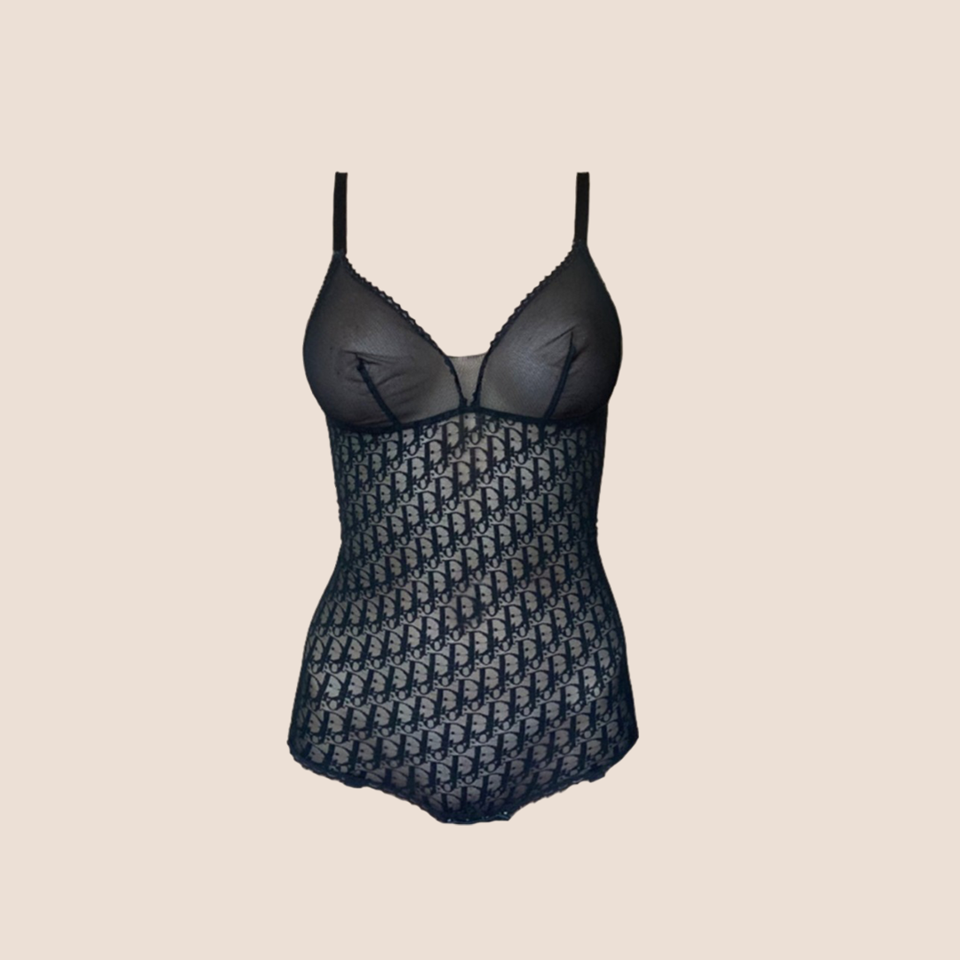 CHRISTIAN DIOR 1990s SHEER BLACK MONOGRAM BODYSUIT – RDB CHRISTIAN DIOR 1990s SHEER BLACK MONOGRAM BODYSUIT – RDB