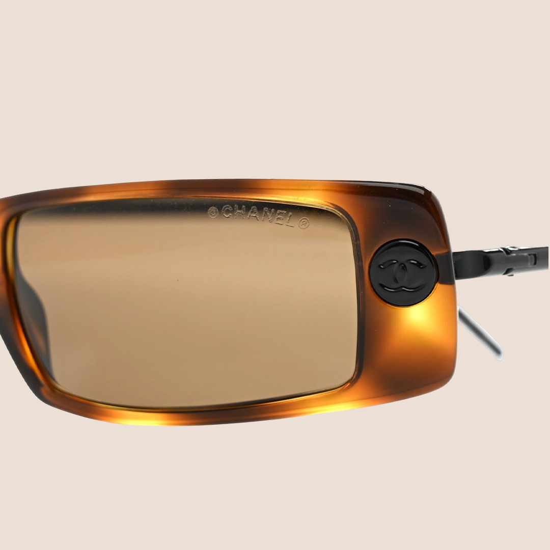 CHANEL BROWN TORTOISE RECTANGLE SUNGLASSES