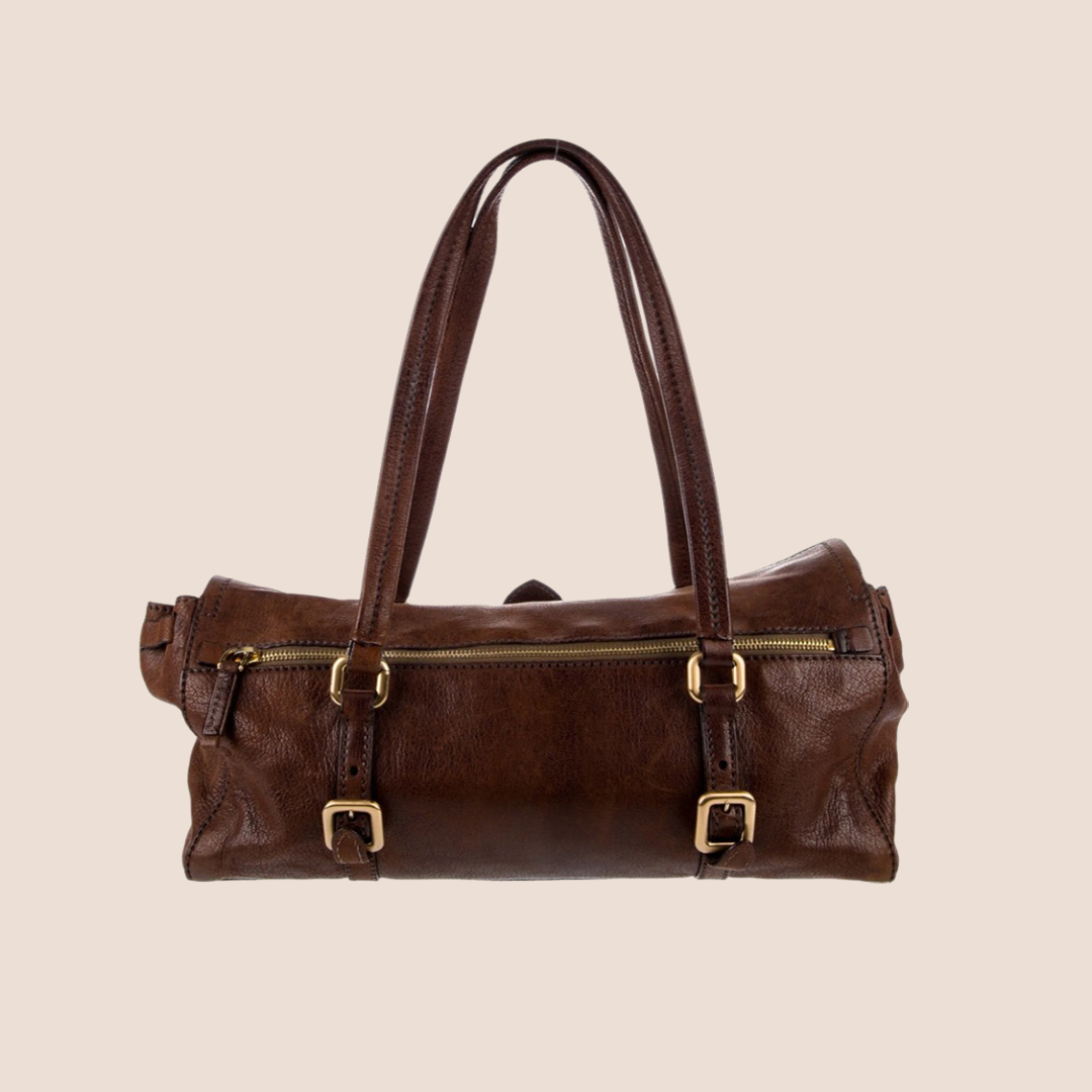 PRADA 2000 BROWN LEATHER FLAP SATCHEL