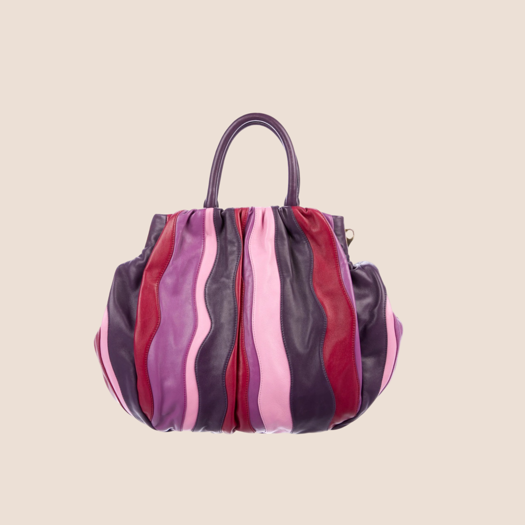 PRADA 2000 PINK & PURPLE LEATHER WAVES TOTE BAG